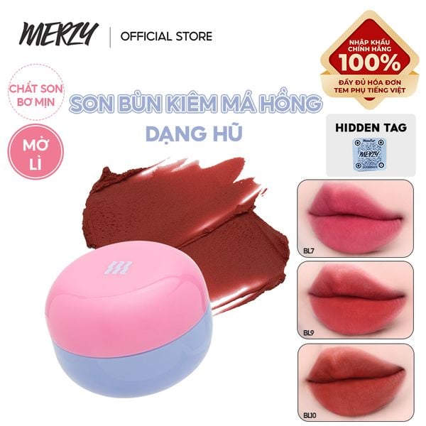  Son Kem Bùn Merzy Kiêm Má Hồng Mờ Lì, Mịn Mượt Như Bơ Dạng Hũ Blurry Lip Mousse 6g 