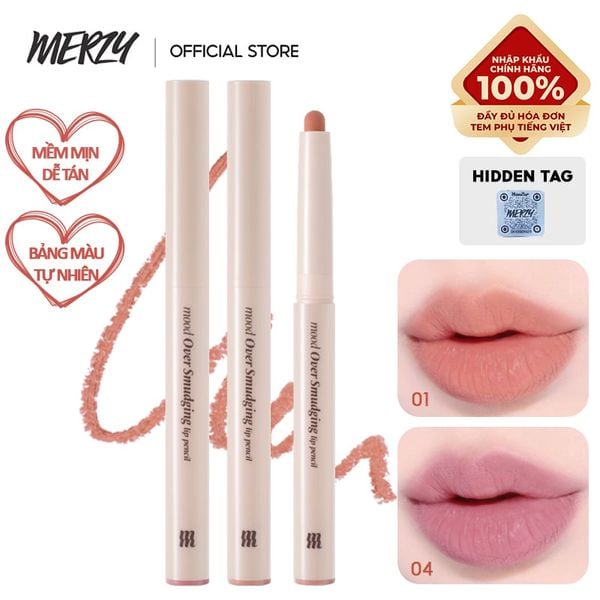  Chì Kẻ Viền Môi Merzy Mịn Lì, Đa Năng Mood Over Smudging Lip Pencil 0.9g 