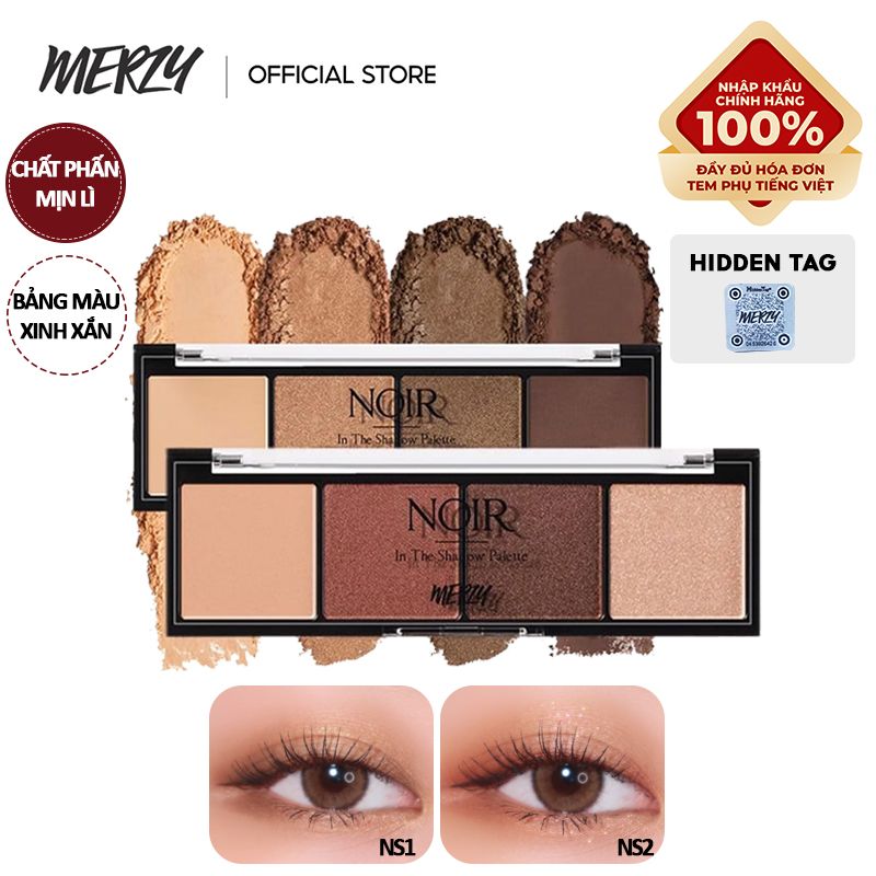 Bảng Phấn Mắt 4 Ô Xinh Xắn Merzy Noir In The Shadow Palette - NS1 CAFE.NOIR  6.7g