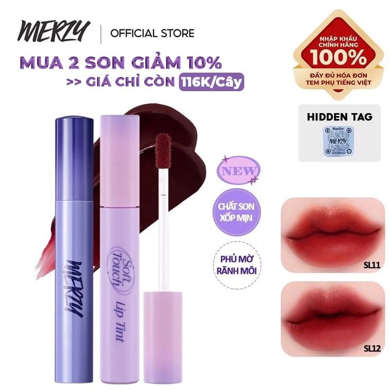 [SL1 - SL12] Son Kem Siêu Lì, Siêu Mịn Môi Merzy Soft Touch Lip Tint 3g