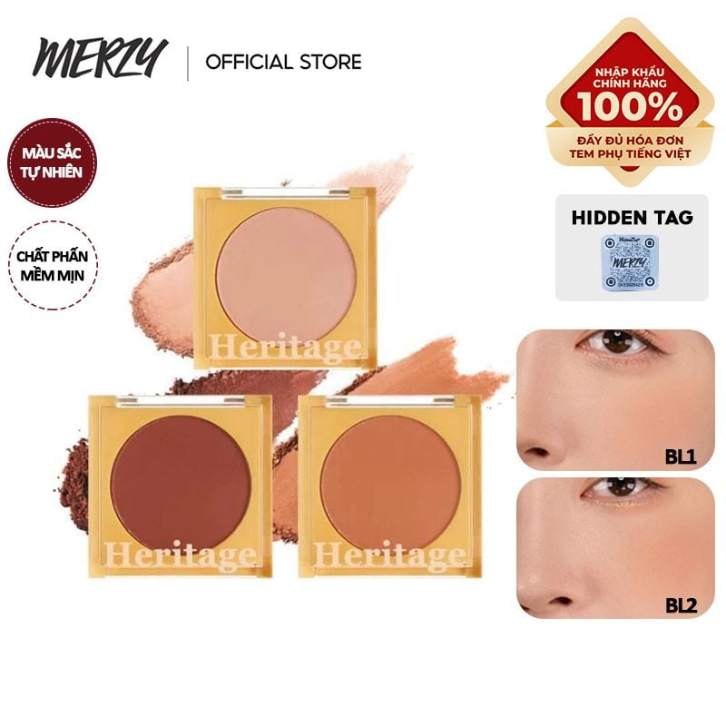 Phấn Má Hồng Merzy Dạng Nén Kiềm Dầu, Lâu Trôi The Heritage Blusher #BL2 TERRA COTTA