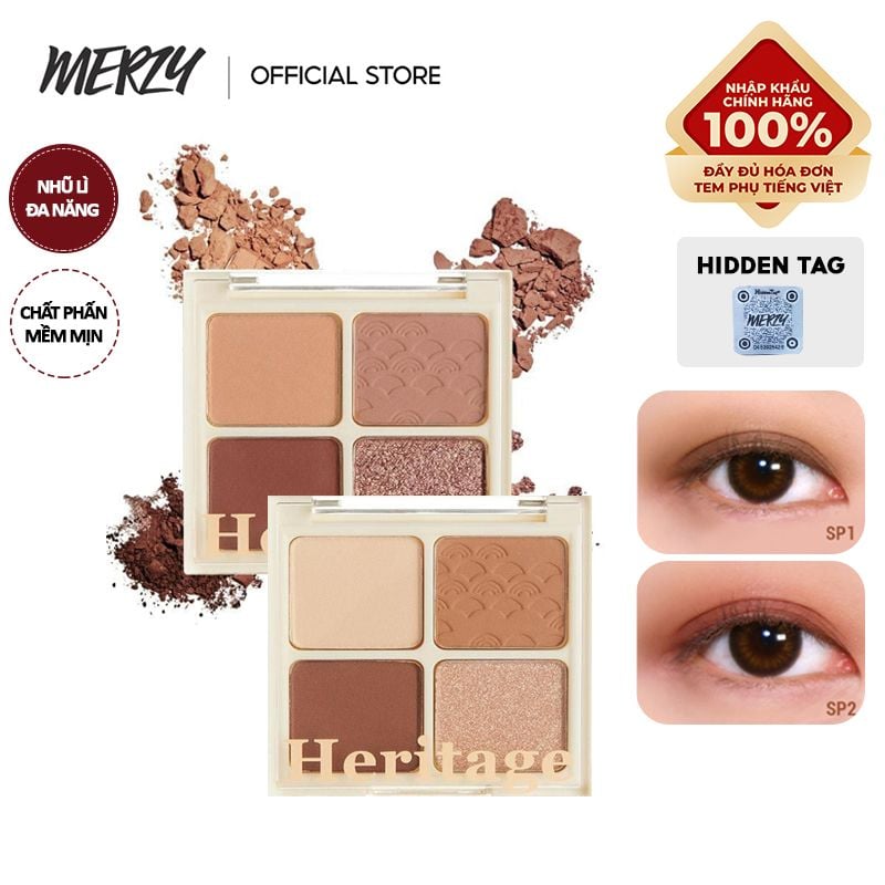 Bảng Phấn Mắt 4 Ô Merzy Xinh Lung Linh The Heritage Shadow Palette - SP2 WARM CAMELIA 8g