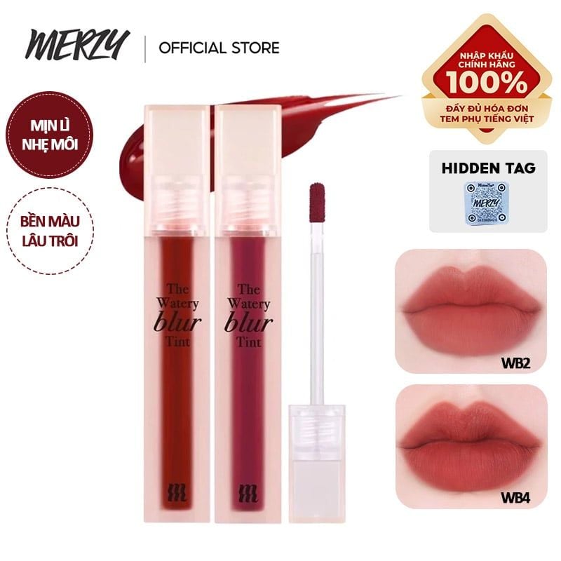 Son Kem Lì Lên Màu Chuẩn, Mịn Mượt Nhẹ Môi Merzy The Watery Blur Tint 4ml