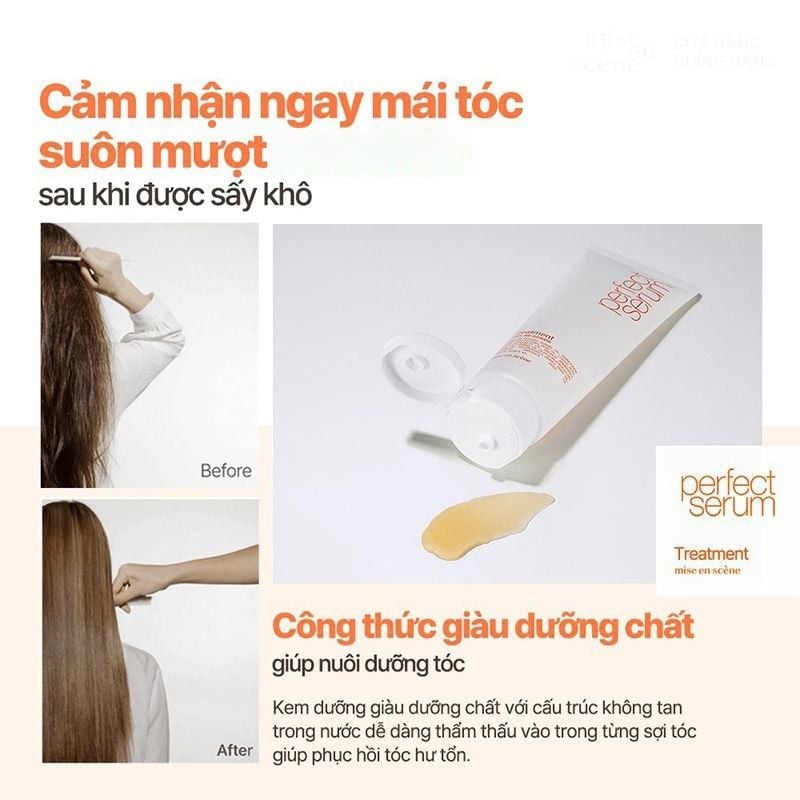 Kem Xả Mise en Scene Hỗ Trợ Phục Hồi Tóc Hư Tổn Perfect Serum Treatment 180ml