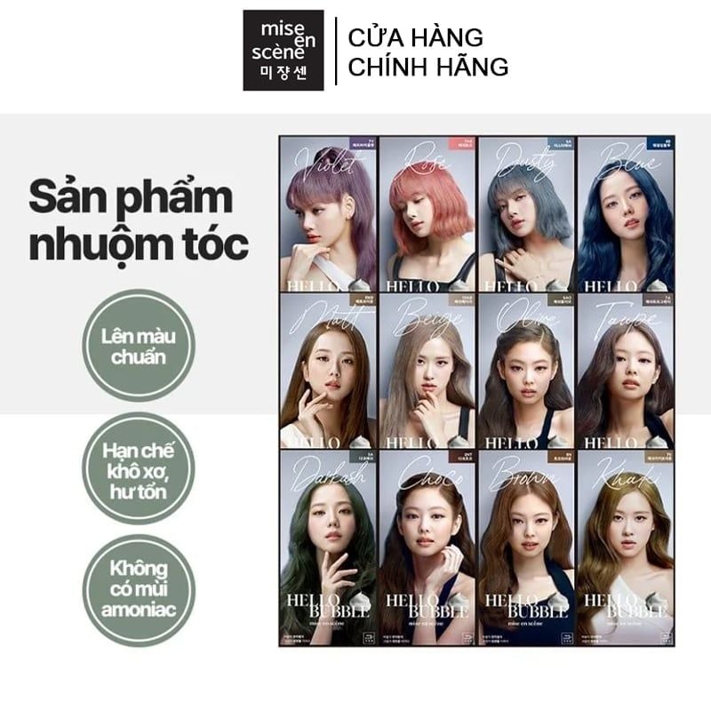 [Black Pink's Choice] Thuốc Gội Nhuộm Tóc Dạng Bọt Mise En Scene Hello Bubble Foam Color