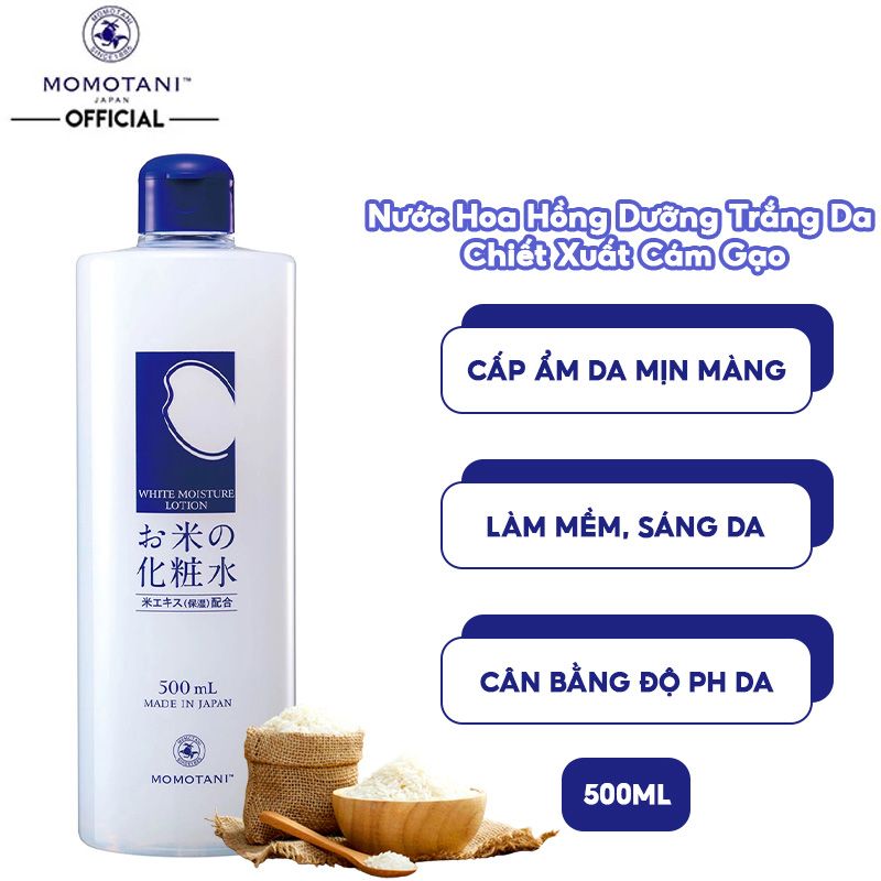 Nước Hoa Hồng Dưỡng Trắng Da Chiết Xuất Cám Gạo Momotani White Moisture Lotion 500ml