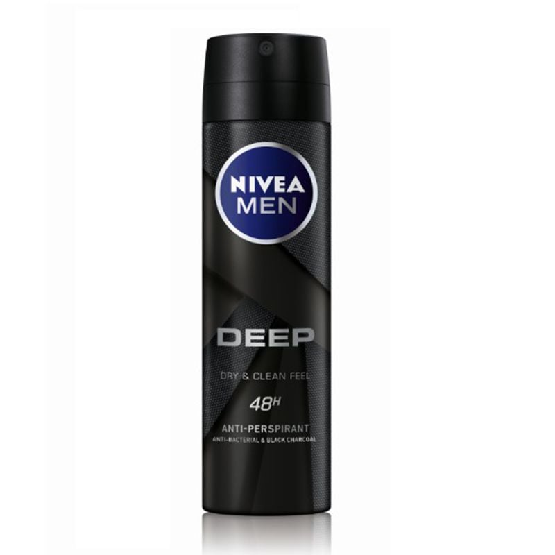 Xịt Ngăn Mùi Than Hoạt Tính Nivea Men Deep Dry & Clean Feel Anti-Perspirant Spray 150ml