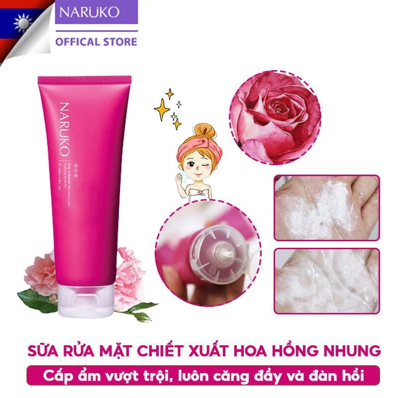 Sữa Rửa Mặt Tạo Bọt Cấp Ẩm Chiết Xuất Hoa Hồng Nhung Naruko Rose & Botanic HA Aqua Cubic Foaming Wash EX 120ml