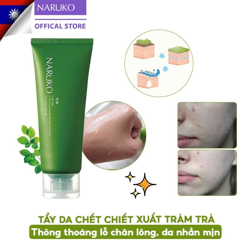 Tẩy Tế Bào Chết Naruko Cho Da Mụn Chiết Xuất Tràm Trà Tea Tree Shine Control & Blemish Clear Peeling Gel 120ml