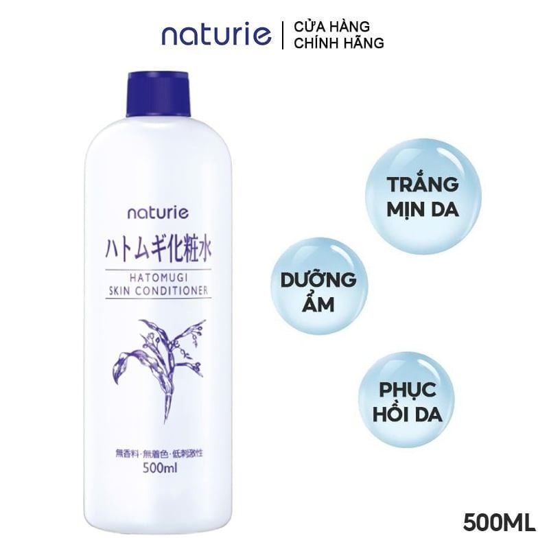 Nước Hoa Hồng Cấp Ẩm Hỗ Trợ Dưỡng Trắng Chiết Xuất Ý Dĩ Naturie Hatomugi Skin Conditioner 500ml