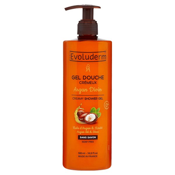 Sữa Tắm Evoluderm Dạng Gel Chiết Xuất Tinh Dầu Argan Và Bơ Hạt Mỡ Argan Divin Creamy Shower Gel 500ml