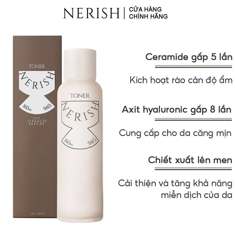 Nước Hoa Hồng Cấp Ẩm, Làm Dịu Da, Giúp Da Trắng Sáng, Ngăn Ngừa Nếp Nhăn Nerish Soy Ceramide Barrier Toner 160ml (date 1/2025)