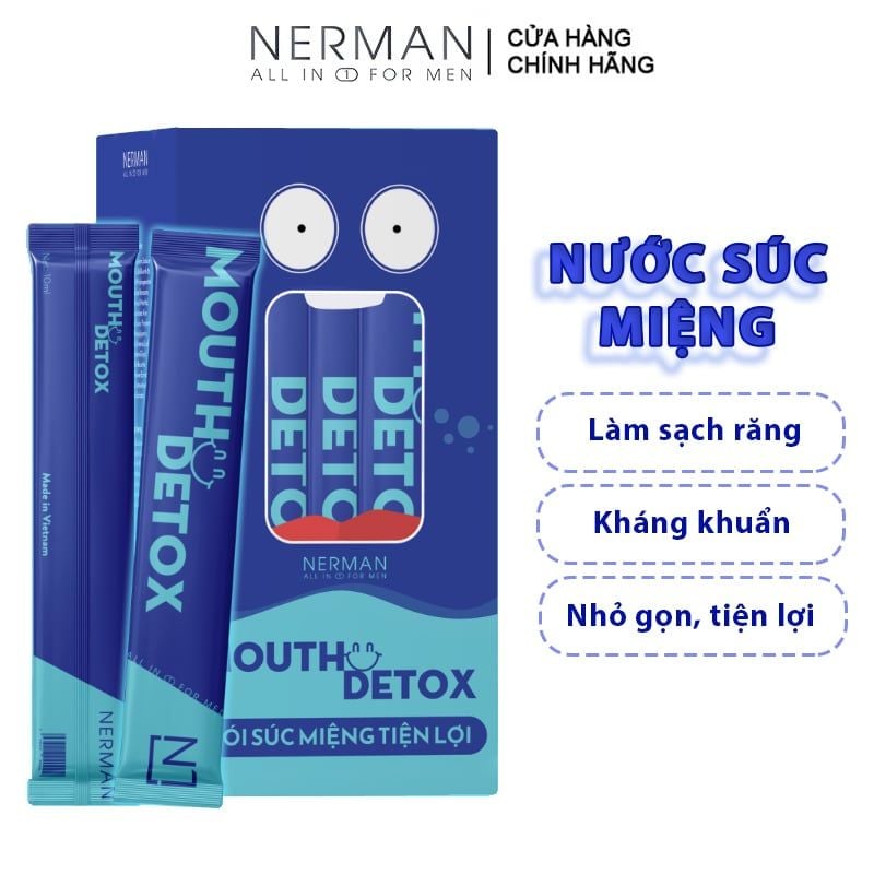 [Hộp 10 gói] Nước Súc Miệng Kháng Khuẩn, Làm Sạch Răng Dạng Gói Nerman Mouth Detox