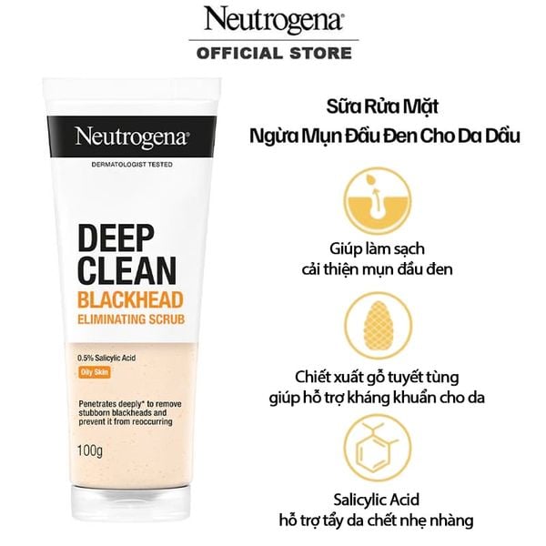 Sữa Rửa Mặt Tẩy Tế Bào Chết, Hỗ Trợ Giảm Mụn Đầu Đen Neutrogena Deep Clean Blackhead Eliminating Daily Scrub 100g
