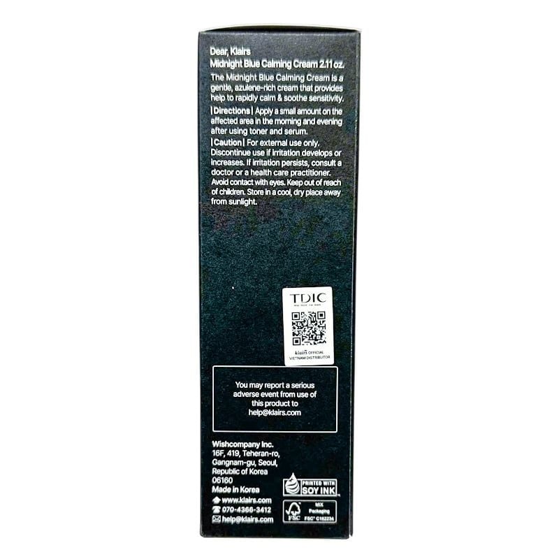 Kem Dưỡng Da Làm Dịu, Cải Thiện Da Ban Đêm Klairs Midnight Blue Calming Cream