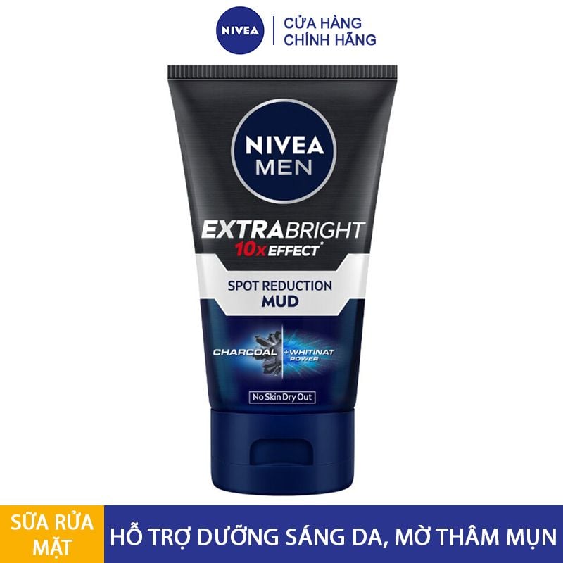 Sữa Rửa Mặt Nivea Men Hỗ Trợ Sáng Da Mờ Thâm Mụn Extra White Dark Spot Reduction Detox Mud