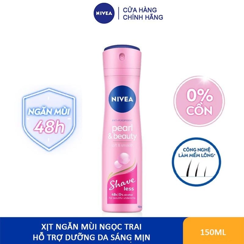 Xịt Ngăn Mùi Ngọc Trai, Hỗ Trợ Dưỡng Da Sáng Mịn Nivea Anti-Perspirant Pearl & Beauty Soft Smooth Shaveless 150ml