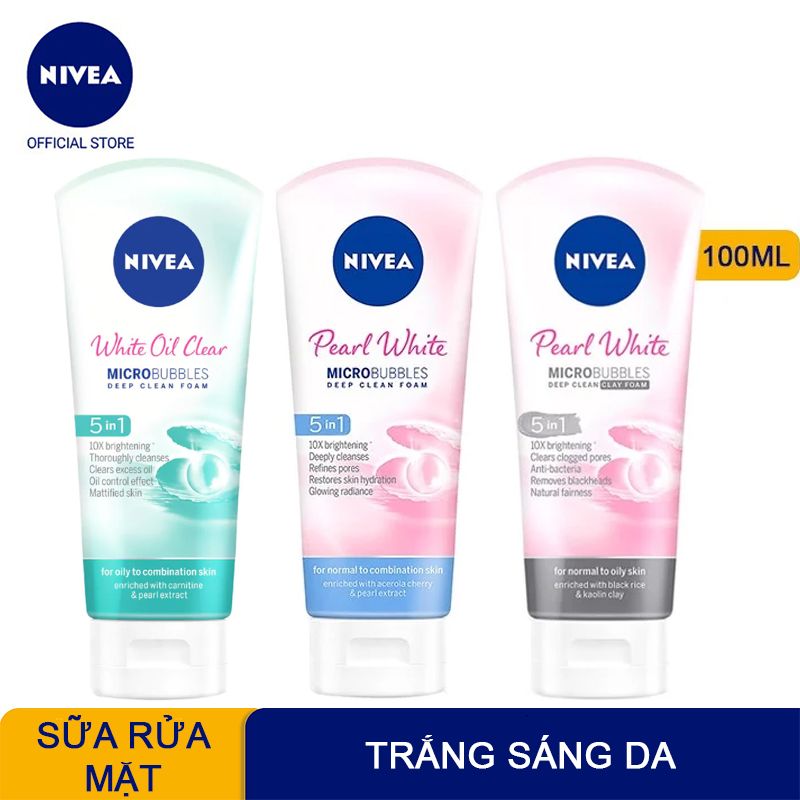 Sữa Rửa Mặt Hỗ Trợ Làm Sáng Da Nivea Pearl Bright Micro Bubbles Deep Clean Foam 100g