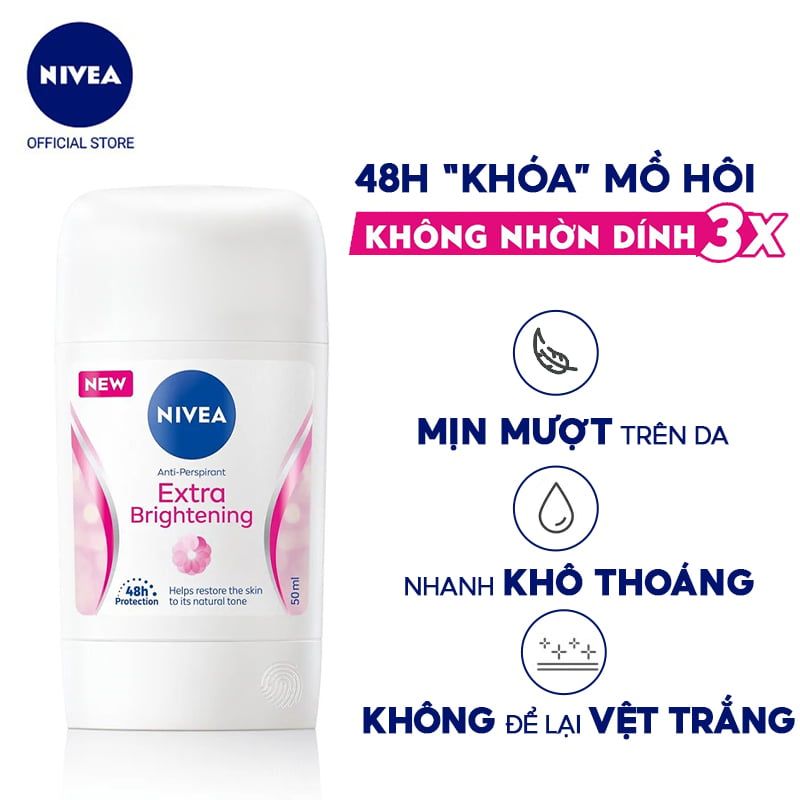 Sáp Ngăn Mùi Ngọc Trai Nivea Extra Brightening 48h Anti-Perspirant Deodorant