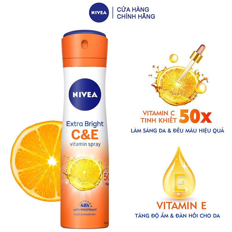 Xịt Ngăn Mùi Dưỡng Sáng Da Vitamin C&E Nivea Extra Bright C&E Vitamin Spray 150ml
