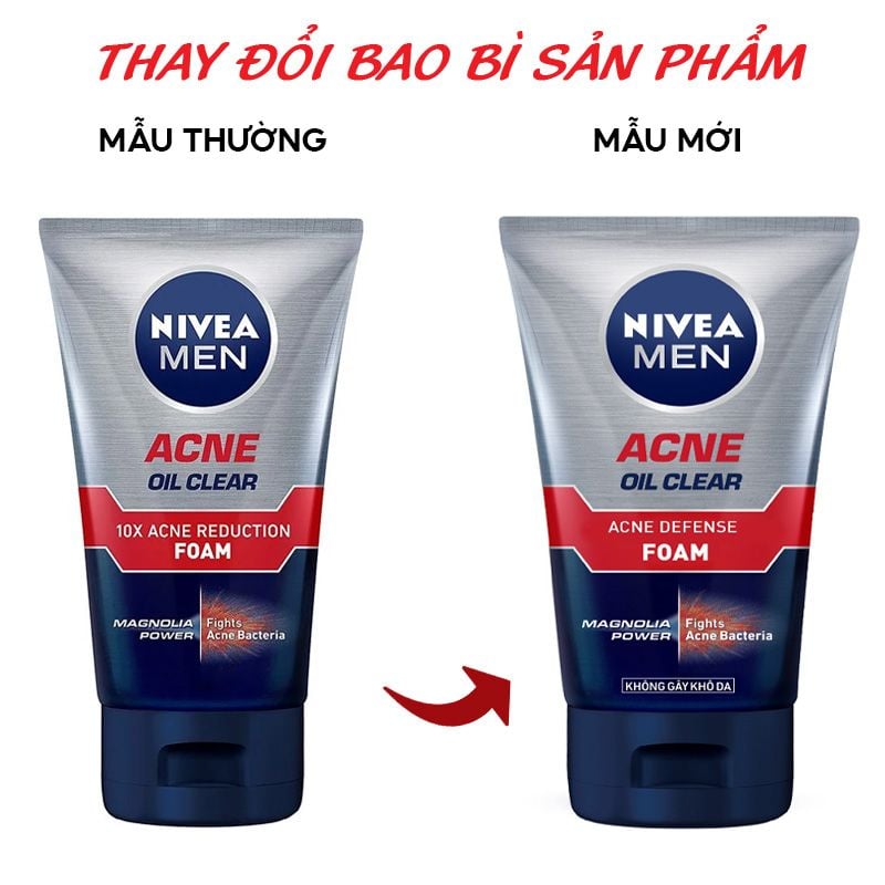 Sữa Rửa Mặt Hỗ Trợ Giảm Nhờn Mụn Dành Cho Nam Nivea Men Acne Oil Clear 10X Acne Reduction Foam 100g