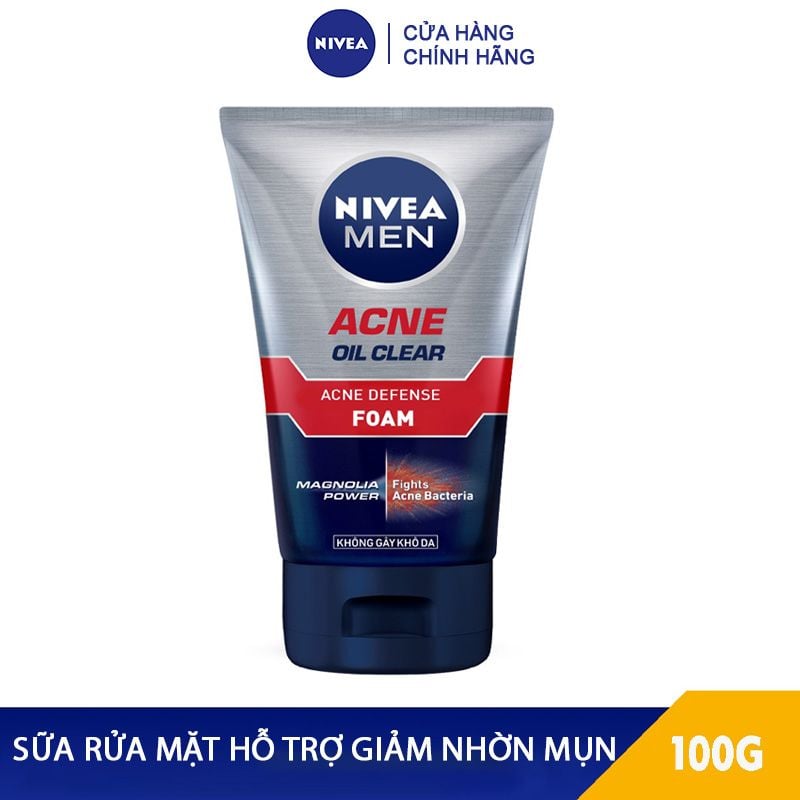 Sữa Rửa Mặt Hỗ Trợ Giảm Nhờn Mụn Dành Cho Nam Nivea Men Acne Oil Clear 10X Acne Reduction Foam 100g