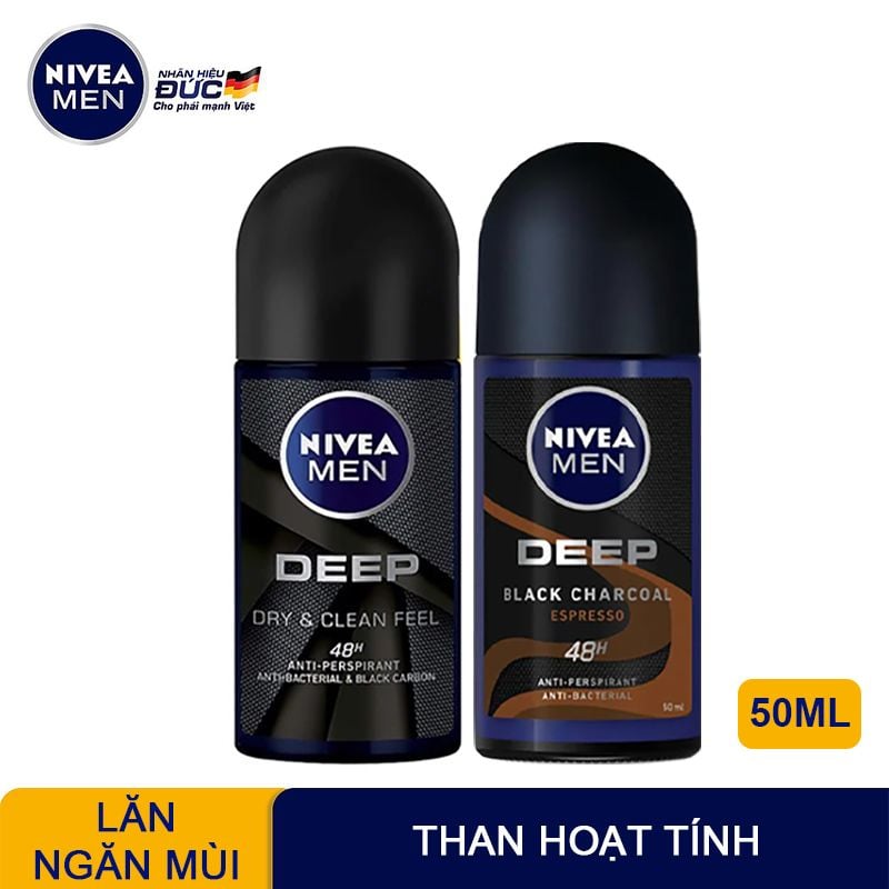 Lăn Khử Mùi Cho Nam Than Hoạt Tính Nivea Men Deep Anti-Perspirant Roll On 50ml (Che tên sản phẩm khi giao hàng)