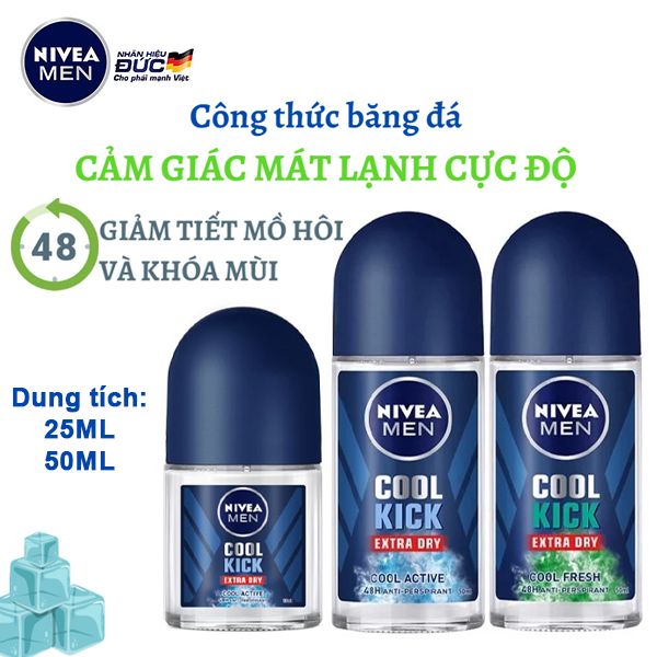 Lăn Khử Mùi Cho Nam Nivea Men Cool Kick Extra Dry Anti-Perspirant Roll On (Che tên sản phẩm khi giao hàng)