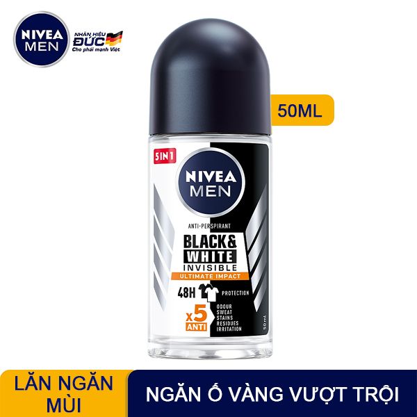 Lăn Khử Mùi Cho Nam Ngăn Vệt Ố Vàng Nivea Men Black & White Invisible Anti-Perspirant Roll On 50ml (Che tên sản phẩm khi giao hàng)