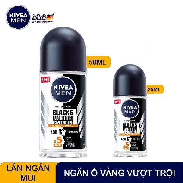 Lăn Khử Mùi Cho Nam Ngăn Vệt Ố Vàng Nivea Men Black & White Invisible Anti-Perspirant Roll On 50ml (Che tên sản phẩm khi giao hàng)