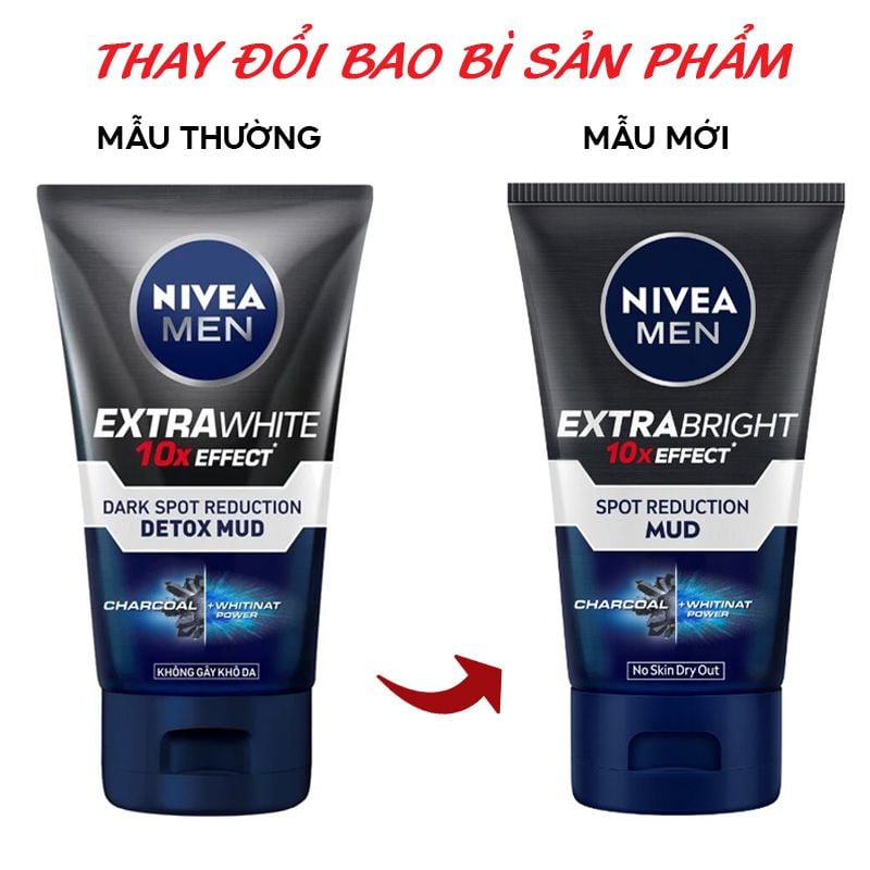 Sữa Rửa Mặt Nivea Men Hỗ Trợ Sáng Da Mờ Thâm Mụn Extra White Dark Spot Reduction Detox Mud