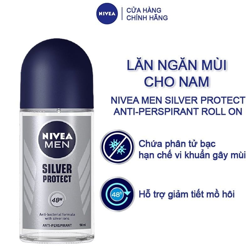 Lăn Ngăn Mùi Cho Nam Phân Tử Bạc Nivea Men Silver Protect Anti-Perspirant Roll On (Che tên sản phẩm khi giao hàng)