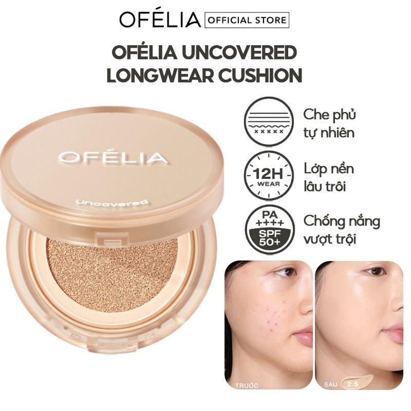 Phấn Nước Mịn Lì Lâu Trôi OFÉLIA Uncovered Longwear Cushion SPF50+/PA++++ 12g