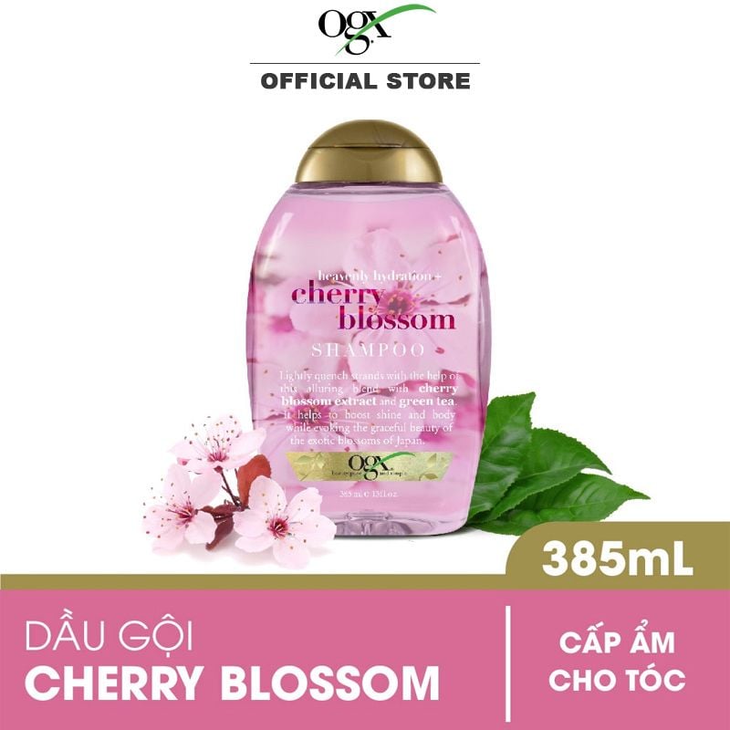 Dầu Gội Cấp Ẩm, Giảm Dầu Nhờn & Ngứa, Chiết Xuất Hoa Anh Đào OGX Heavenly Hydration + Cherry Blossom Shampoo 385ml