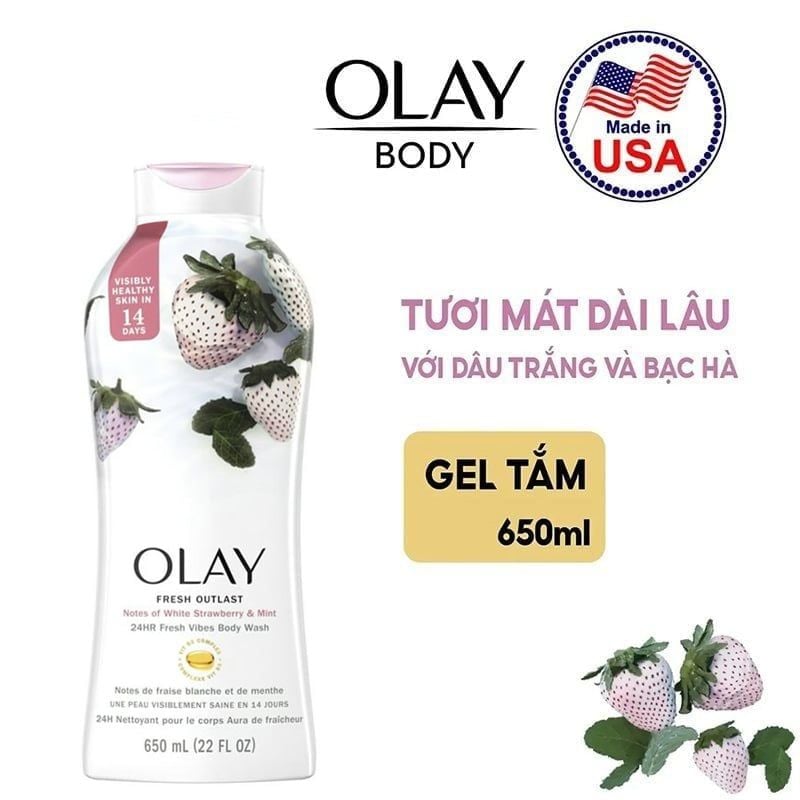 [650ml] Sữa Tắm Dưỡng Ẩm Hương Dâu & Bạc Hà OLAY Fresh Outlast White Strawberry & Mint Body Wash