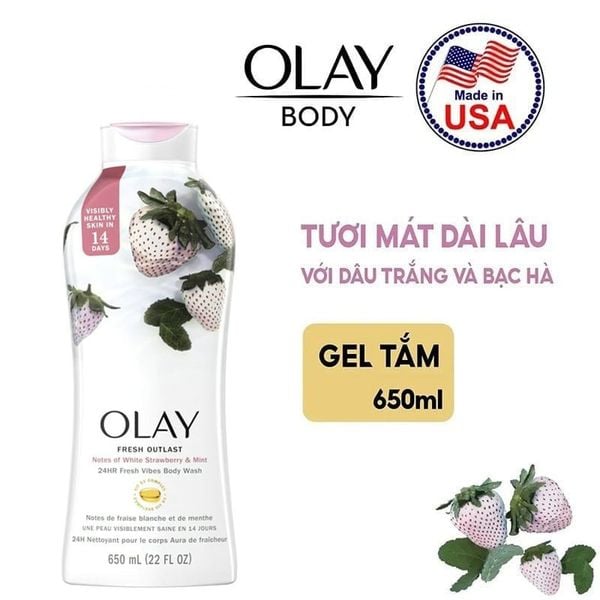 [650ml] Sữa Tắm Dưỡng Ẩm Hương Dâu & Bạc Hà OLAY Fresh Outlast White Strawberry & Mint Body Wash