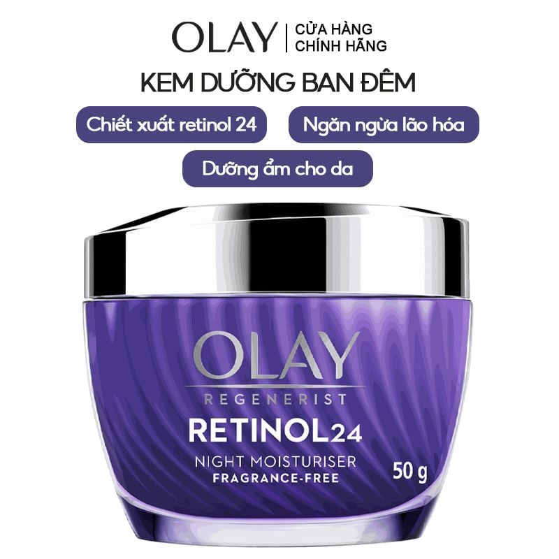Kem Dưỡng Ẩm Olay Chiết Xuất Retinol24 Giúp Mờ Nếp Nhăn Ban Đêm Regenerist Retinol 24 Night Moisturiser 50g