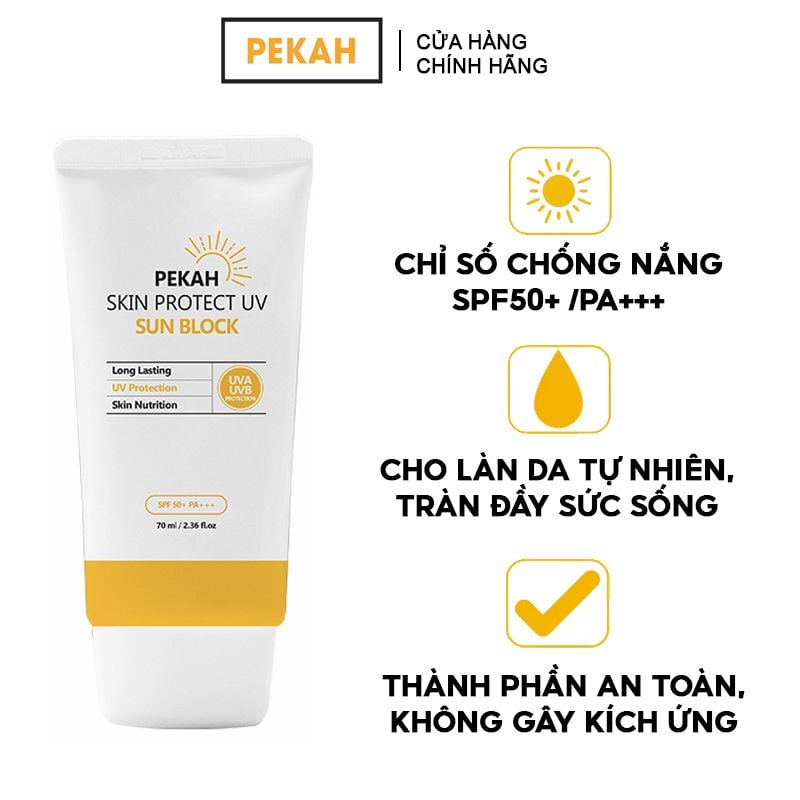 Kem Chống Nắng Pekah Nâng Tone Tự Nhiên Skin Protect UV Sunblock SPF50+/PA+++ 70ml