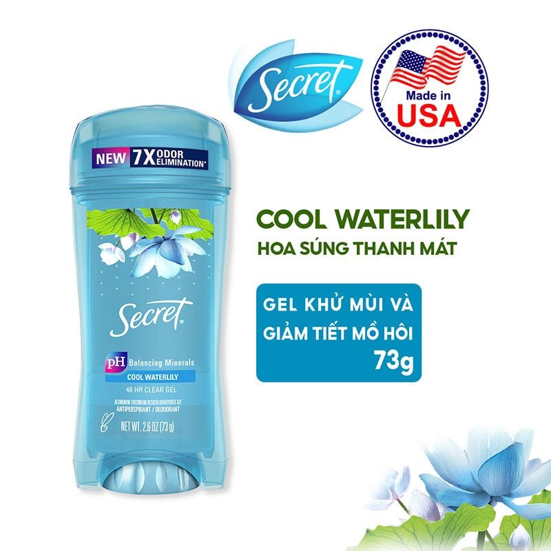 Gel Khử Mùi Và Giảm Tiết Mồ Hôi Dành Cho Nữ Secret Clear gel Cool Waterlily 73gm (hàng sắp về)