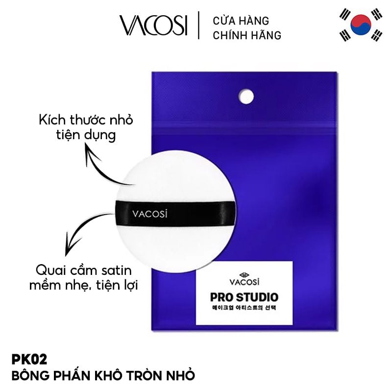 Bông Phấn Khô Tròn Nhỏ Vacosi Prs Small Round Pro Puff - PK02 - 1 Cái