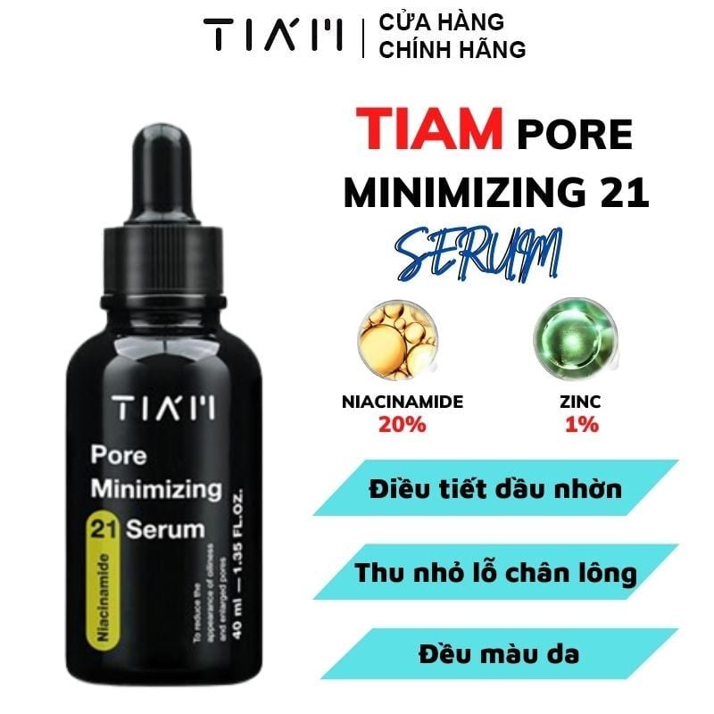 Serum Tiam Kiểm Soát Dầu Nhờn, Thu Nhỏ Lỗ Chân Lông, Làm Đều Màu Da Niacinamide 20% + Zinc 1% Tiam Pore Minimizing 21 Serum 40ml