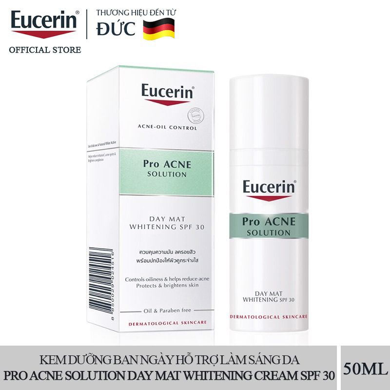 Kem Dưỡng Ban Ngày Cải Thiện Mụn, Hỗ Trợ Dưỡng Sáng Da Eucerin Acne-Oil Control Pro Acne Solution Day Matt Whitening Cream SPF 30 50ml