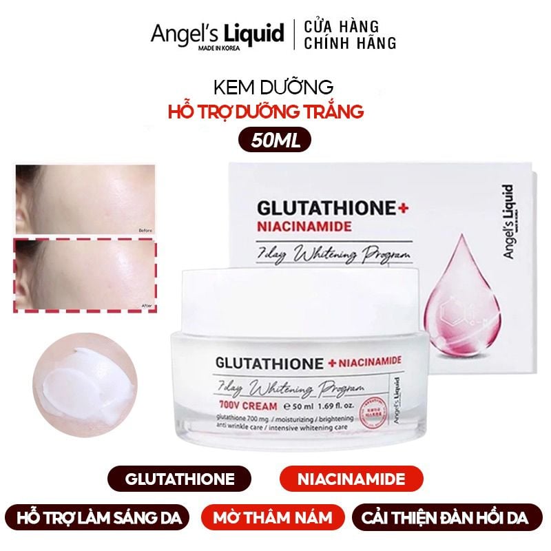 Kem Dưỡng Hỗ Trợ Dưỡng Trắng Angel's Liquid Glutathione + Niacinamide 7Day Whitening Program 700 V-Cream 50ml