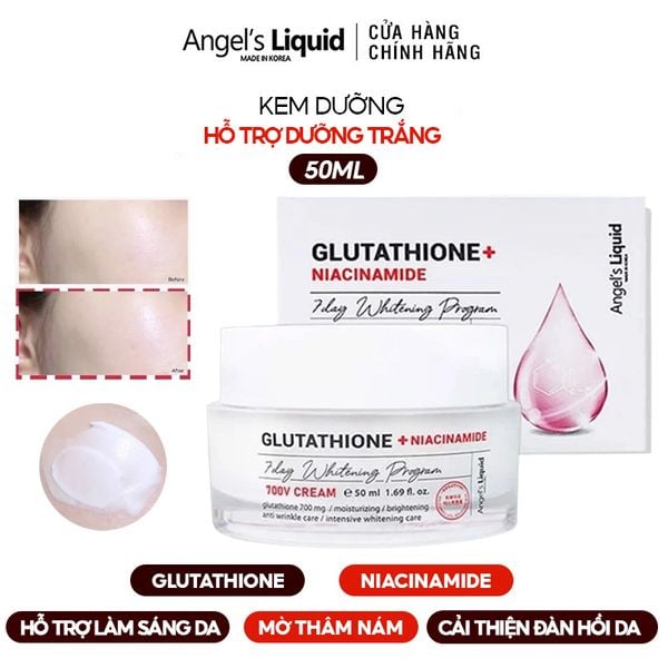 Kem Dưỡng Hỗ Trợ Dưỡng Trắng Angel's Liquid Glutathione + Niacinamide 7Day Whitening Program 700 V-Cream 50ml