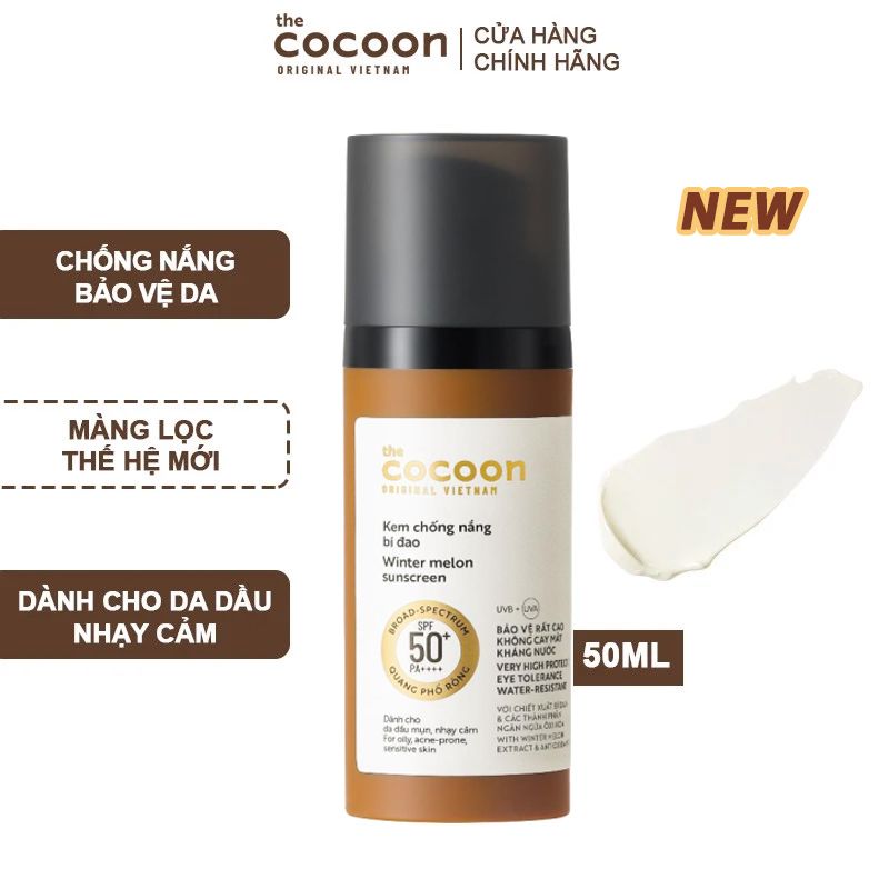 Kem Chống Nắng Bí Đao Quang Phổ Rộng Dành Cho Da Dầu, Nhạy Cảm Cocoon Winter Melon Sunscreen 50ml