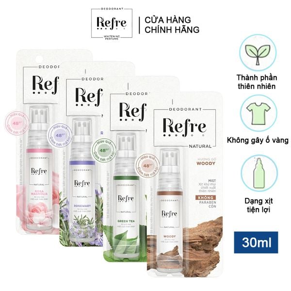  Xịt Khử Mùi Refre Natural Trắng Da, Giảm Thâm Sạm, Hỗ Trợ Se Khít Lỗ Chân Lông Deodorant Mist 30ml 