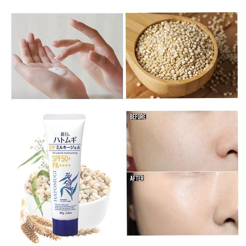 Kem Chống Nắng Hatomugi Dưỡng Ẩm, Hỗ Trợ Dưỡng Trắng Da, Dành Cho Mặt Và Toàn Thân UV Care & Moisturizing Milky Gel SPF50+/PA++++