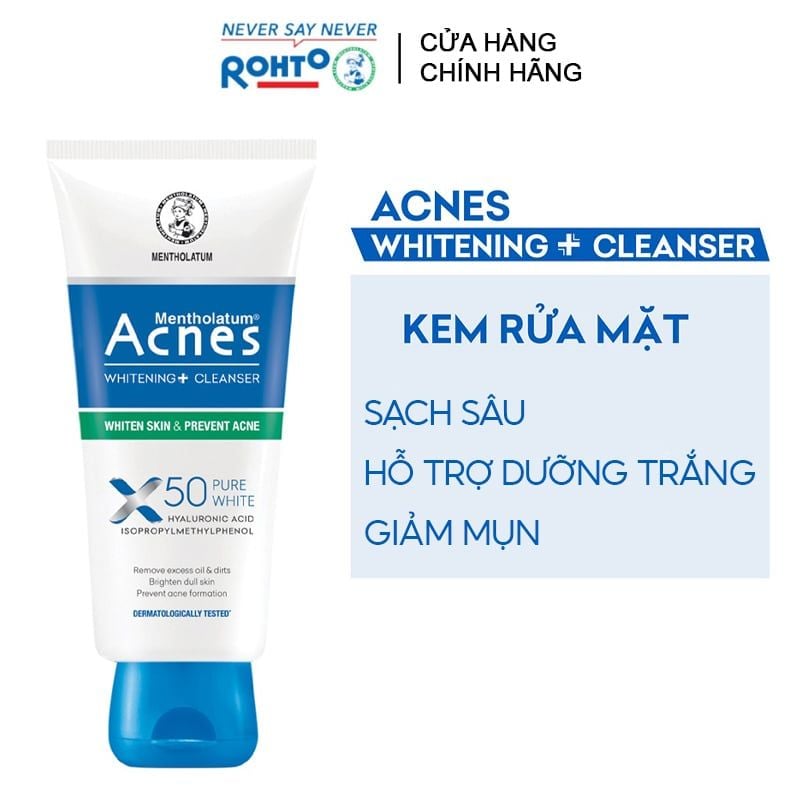 Sữa Rửa Mặt Dưỡng Trắng, Hỗ Trợ Giảm Mụn Acnes Pure Whitening+ Cleanser 100g