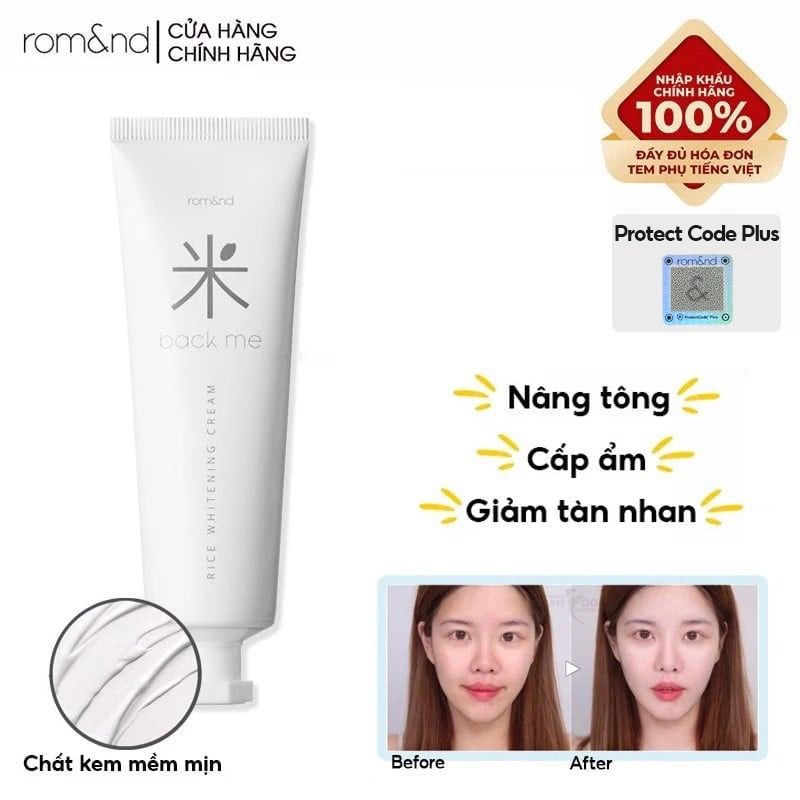 Kem Gạo Dưỡng Ẩm, Giảm Tàn Nhan, Làm Sáng Da, Nâng Tông Romand Back Me Rice Whitening Cream 50ml