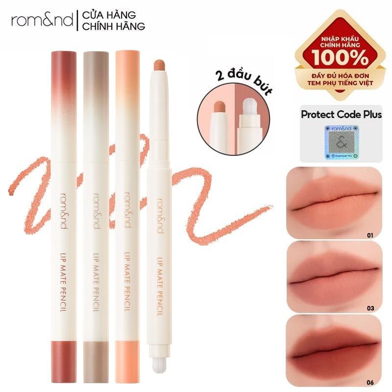 Chì Kẻ Viền Môi Nhung Lì, Lâu Trôi, Thiết Kế 2 Đầu Romand Lip Mate Pencil 0.5g